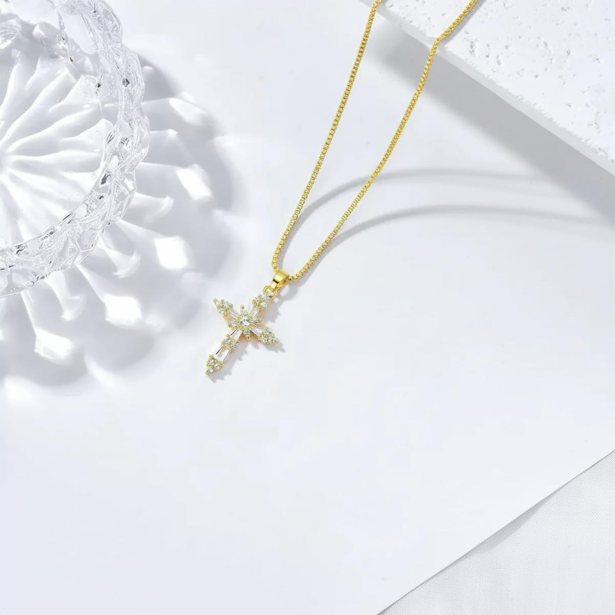 Cross Necklace for Women 14K Gold Plated Non Tarnish Jewelry Gifts | Cross Pendant Necklace Cute Simple Small Necklace Christian Baptism Religious Faith Jewelry Gifts