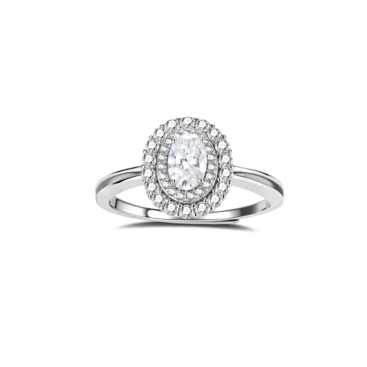 Double Halo Moissanite Promise Ring – Sterling Silver