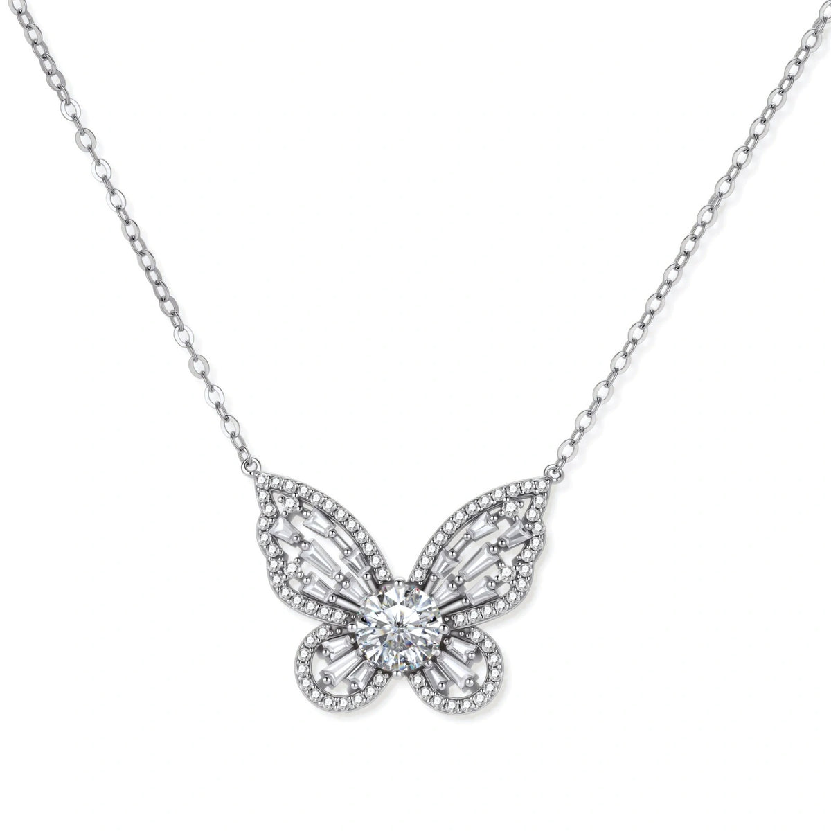 Moissanite Butterfly Necklace – Sterling Silver