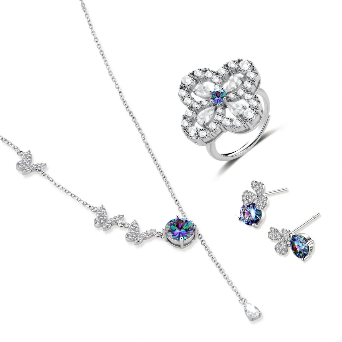 Moissanite Clover Jewelry Set – Sterling Silver