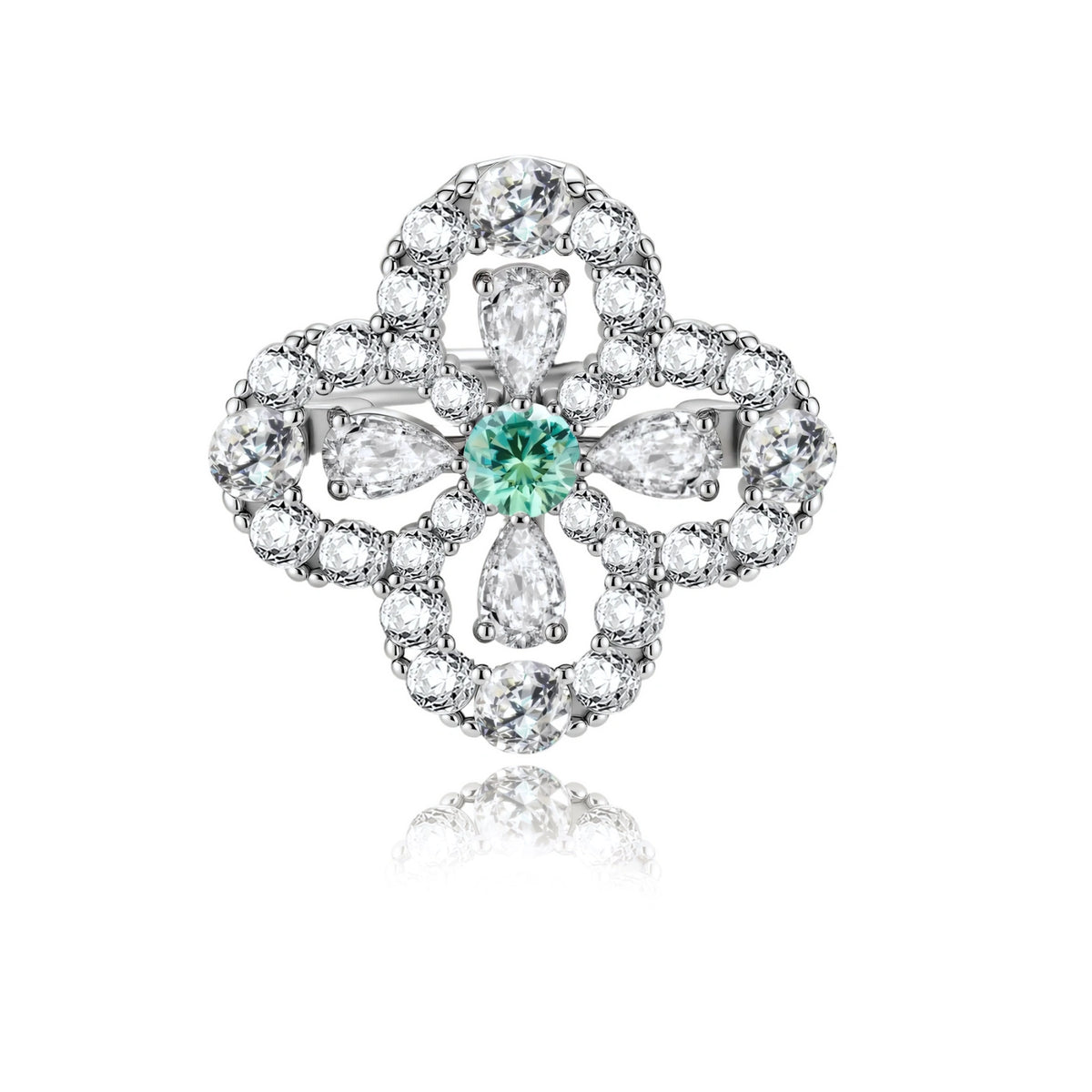 Green Moissanite Clover Ring – Sterling Silver