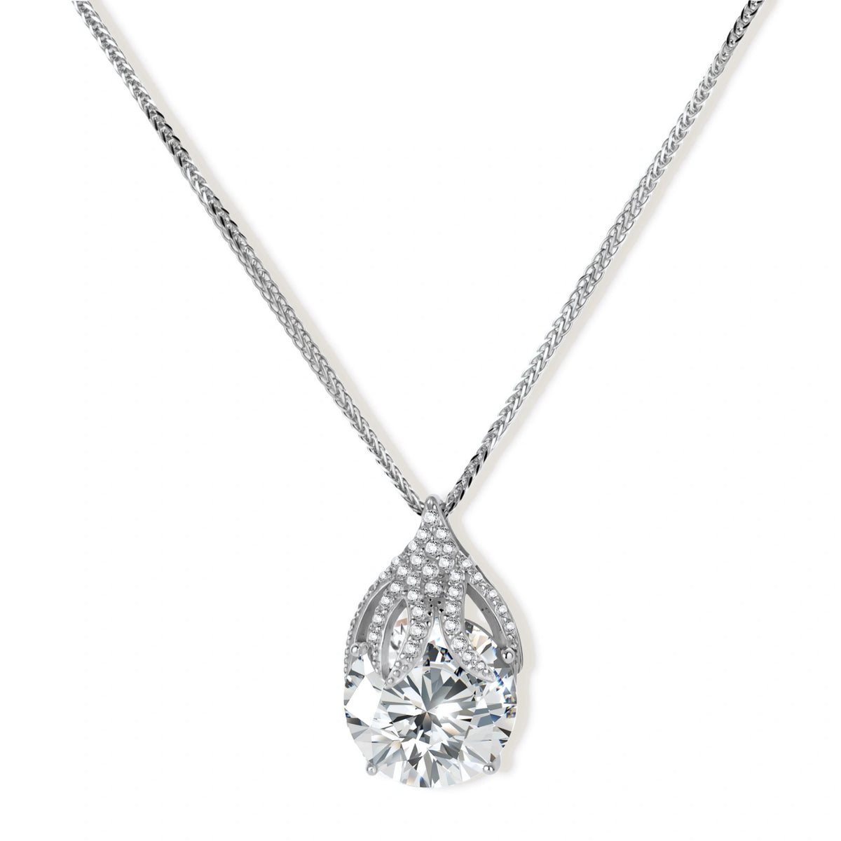 Round Moissanite Crown Pendant – Sterling Silver