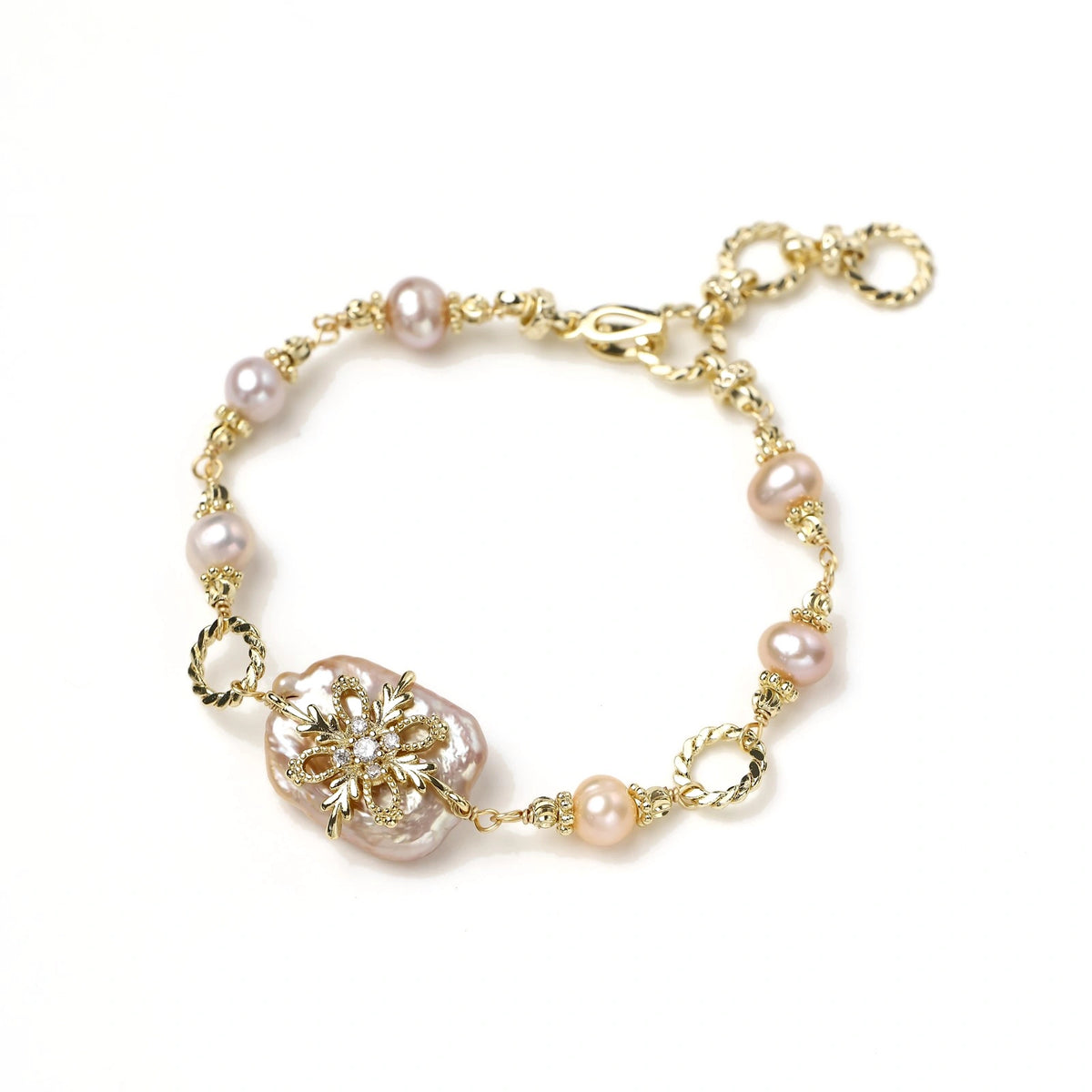 Baroque Pearl Floral Bracelet – Gold-Plated