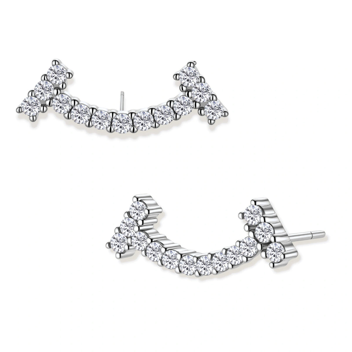 Moissanite Arc Ear Climber Earrings – Sterling Silver