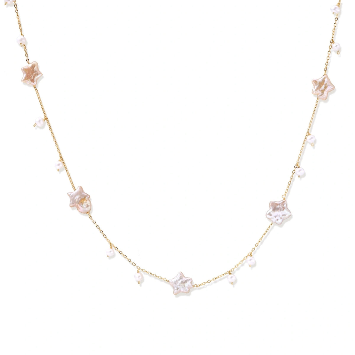 Pearl & Star Station Necklace – 18K Gold-Plated