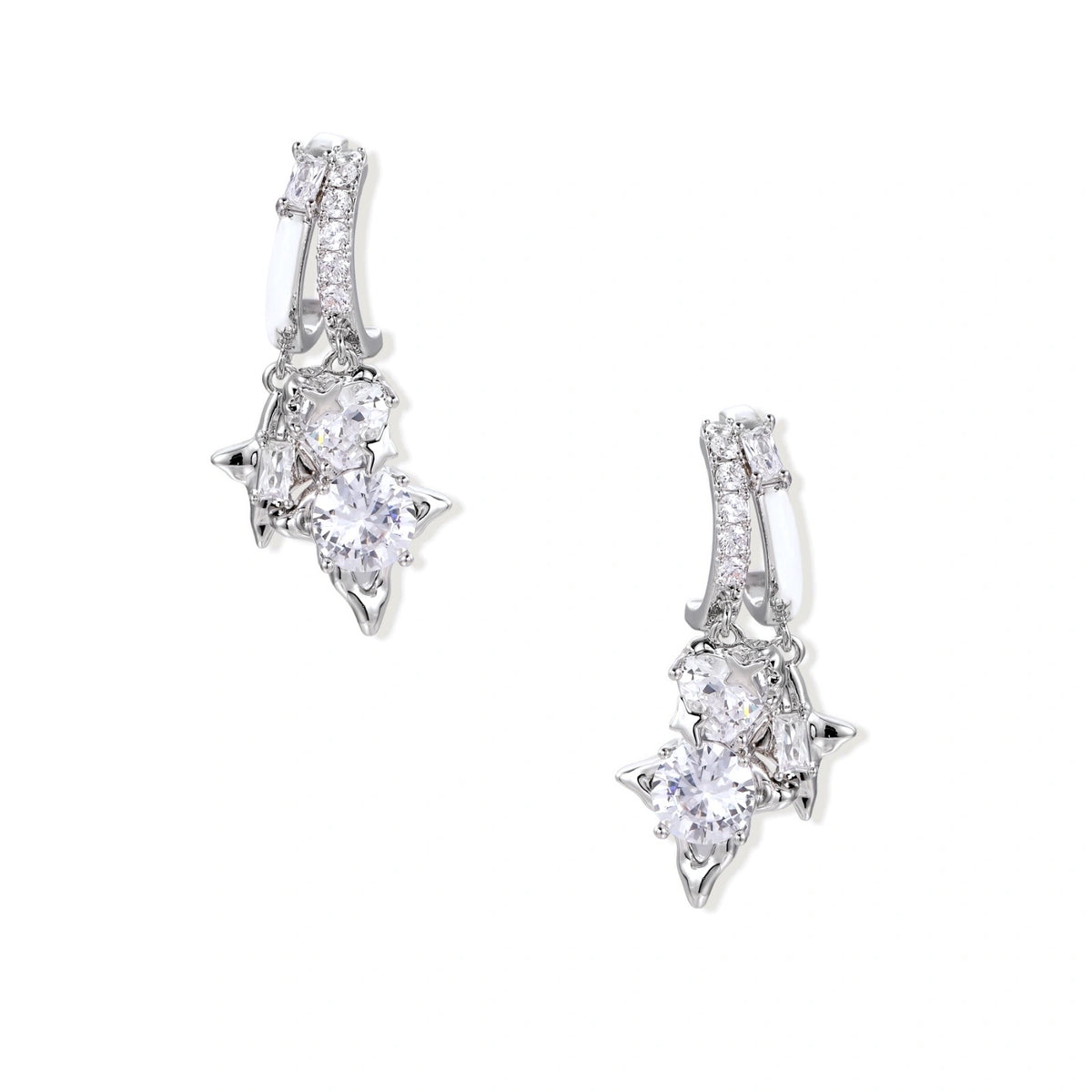 Zirconia Cascade Drop Earrings – White Gold-Plated