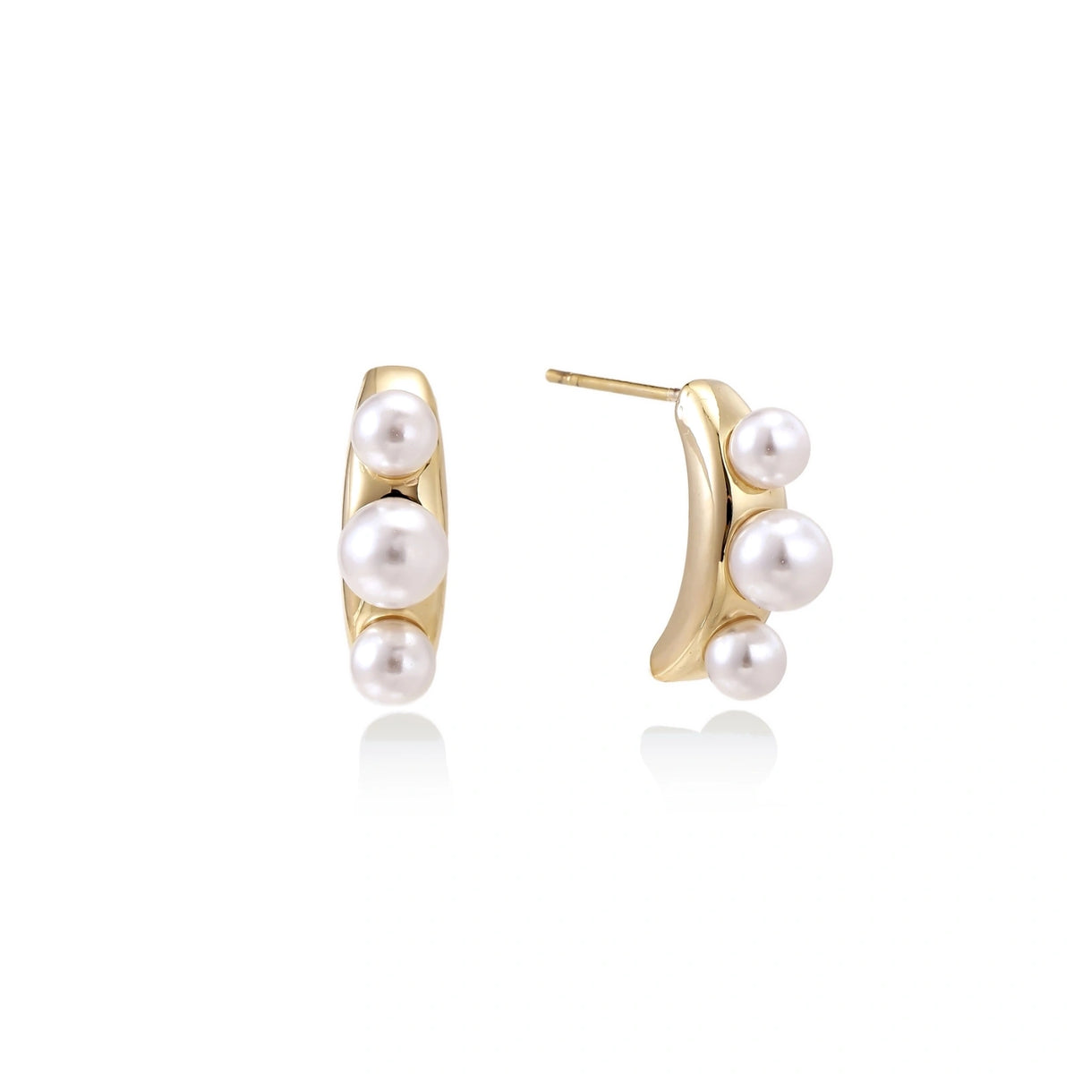 Triple Freshwater Pearl Curve Studs – 14K Gold-Plated