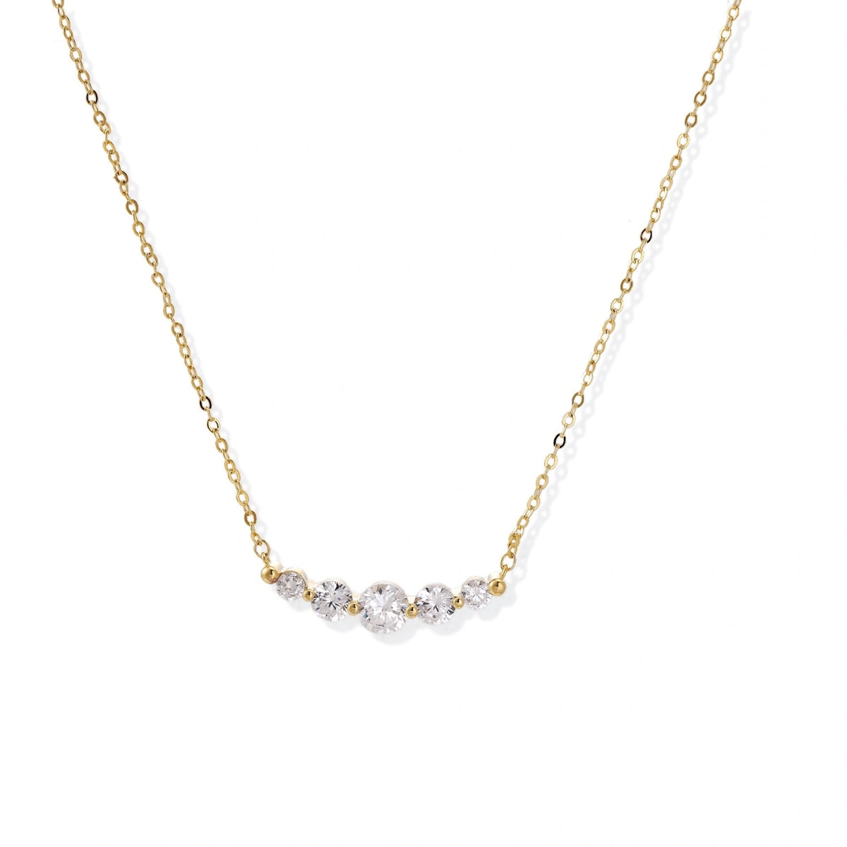 Graduated Zirconia Curved Necklace – 14K Gold-Plated