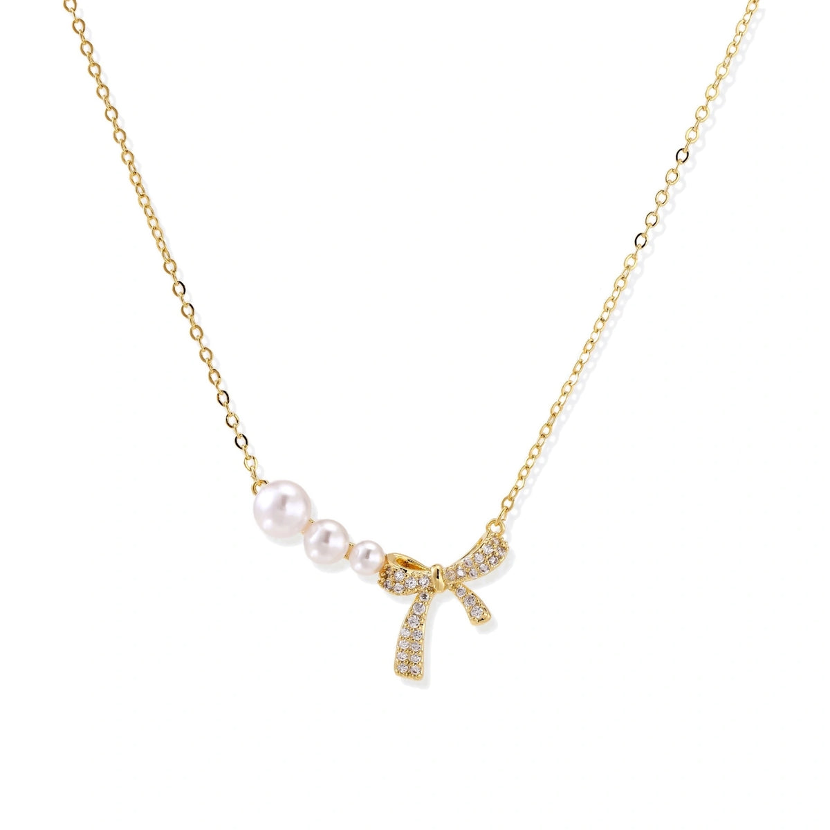 Pearl Bow Pendant Necklace – Gold-Plated