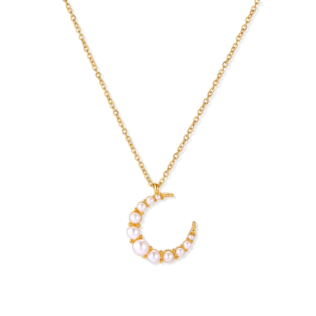 Shell Pearl Crescent Moon Necklace – Gold-Plated