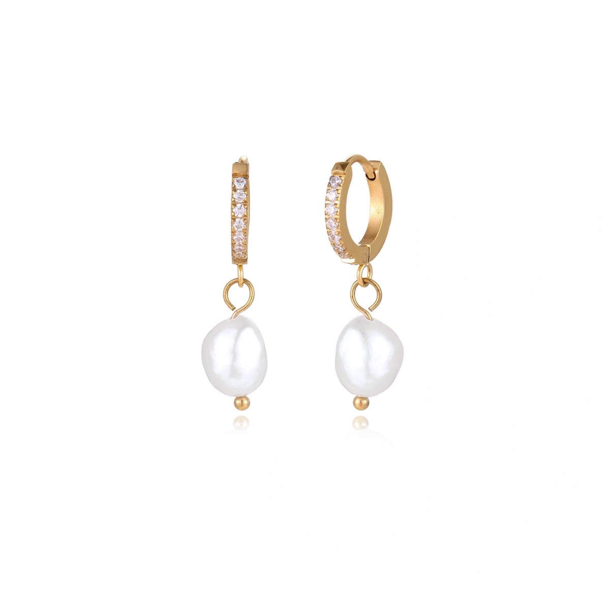 Freshwater Pearl Drop Hoop Earrings – 18K Gold-Plated
