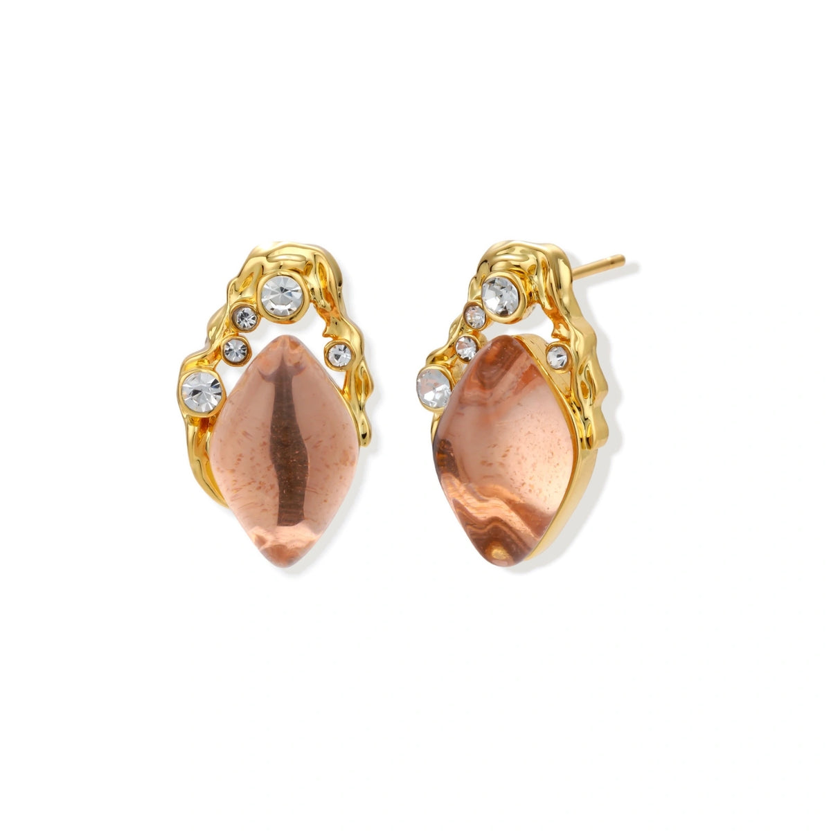 Liuli Glass Zirconia Stud Earrings – 18K Gold-Plated