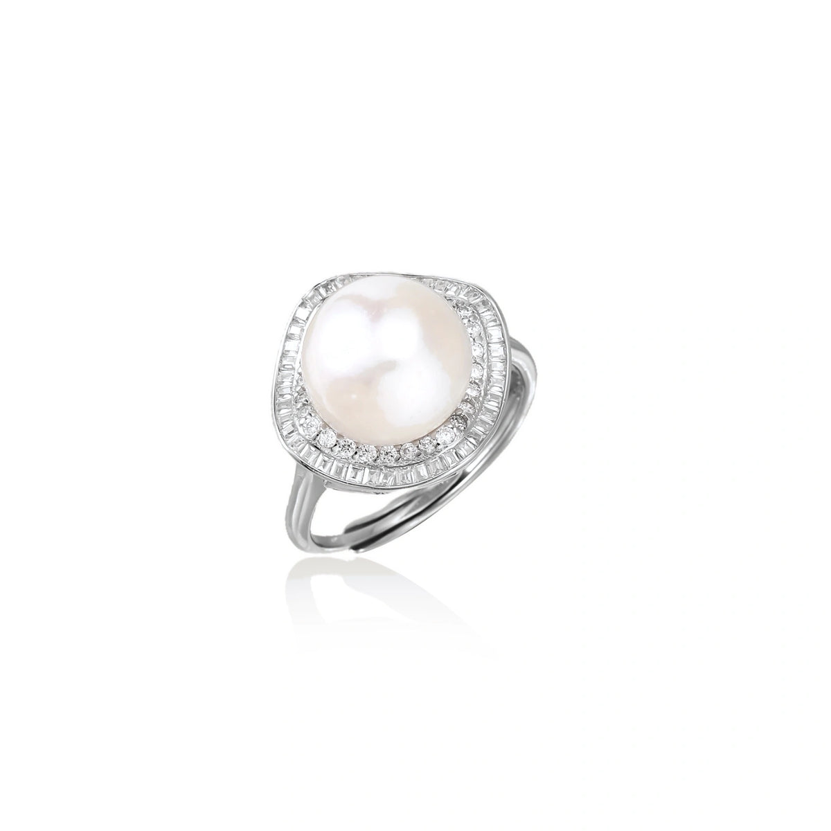 Freshwater Pearl Halo Ring – Sterling Silver
