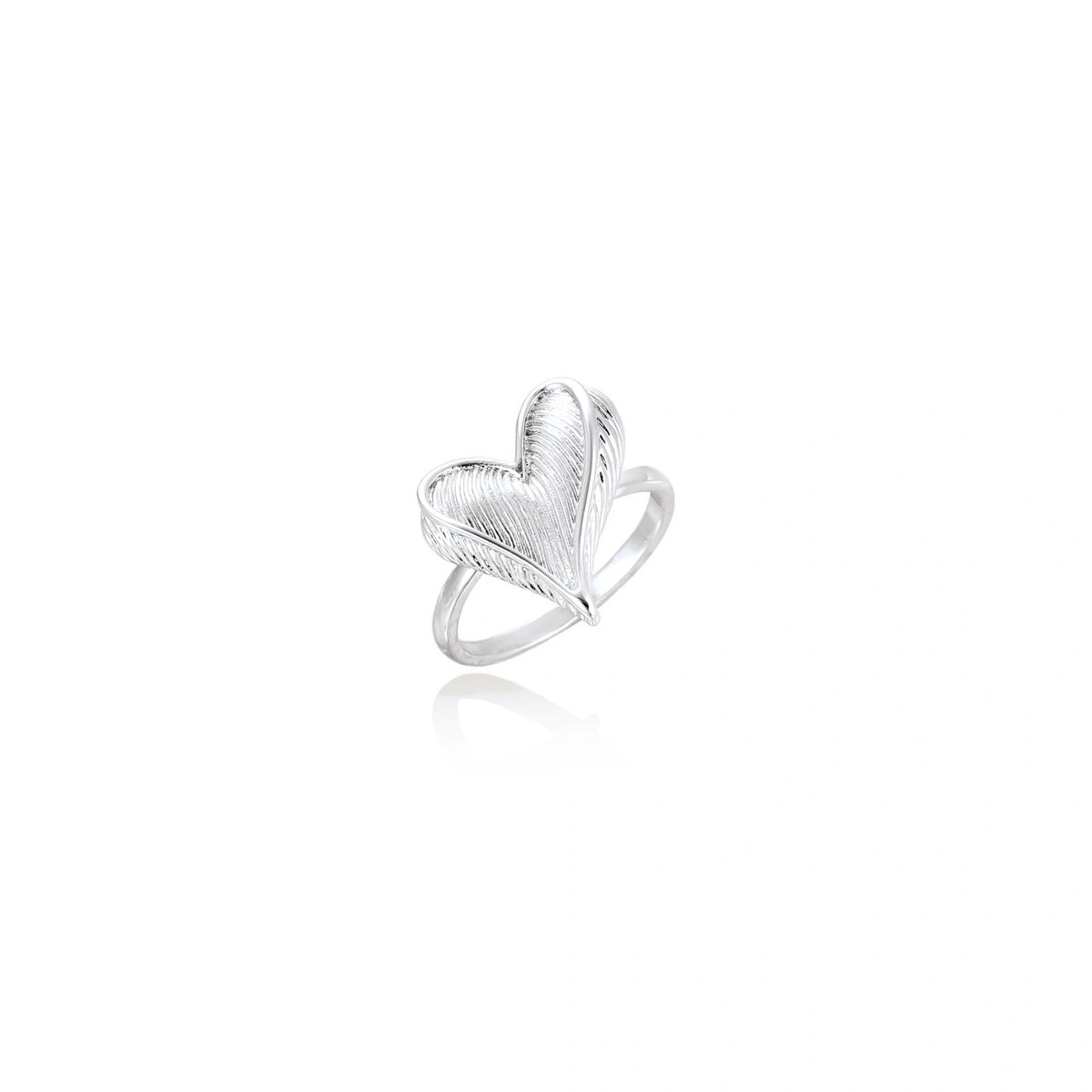 Textured Heart Adjustable Ring – White Gold-Plated