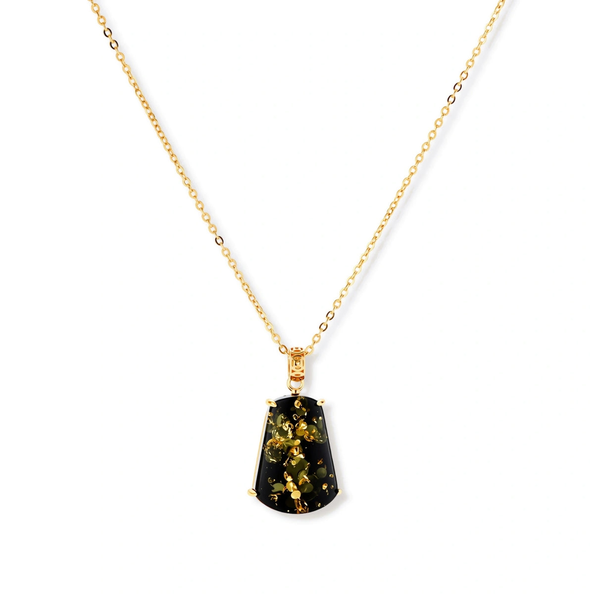 Green Amber Pendant – 18K Gold-Plated Sterling Silver