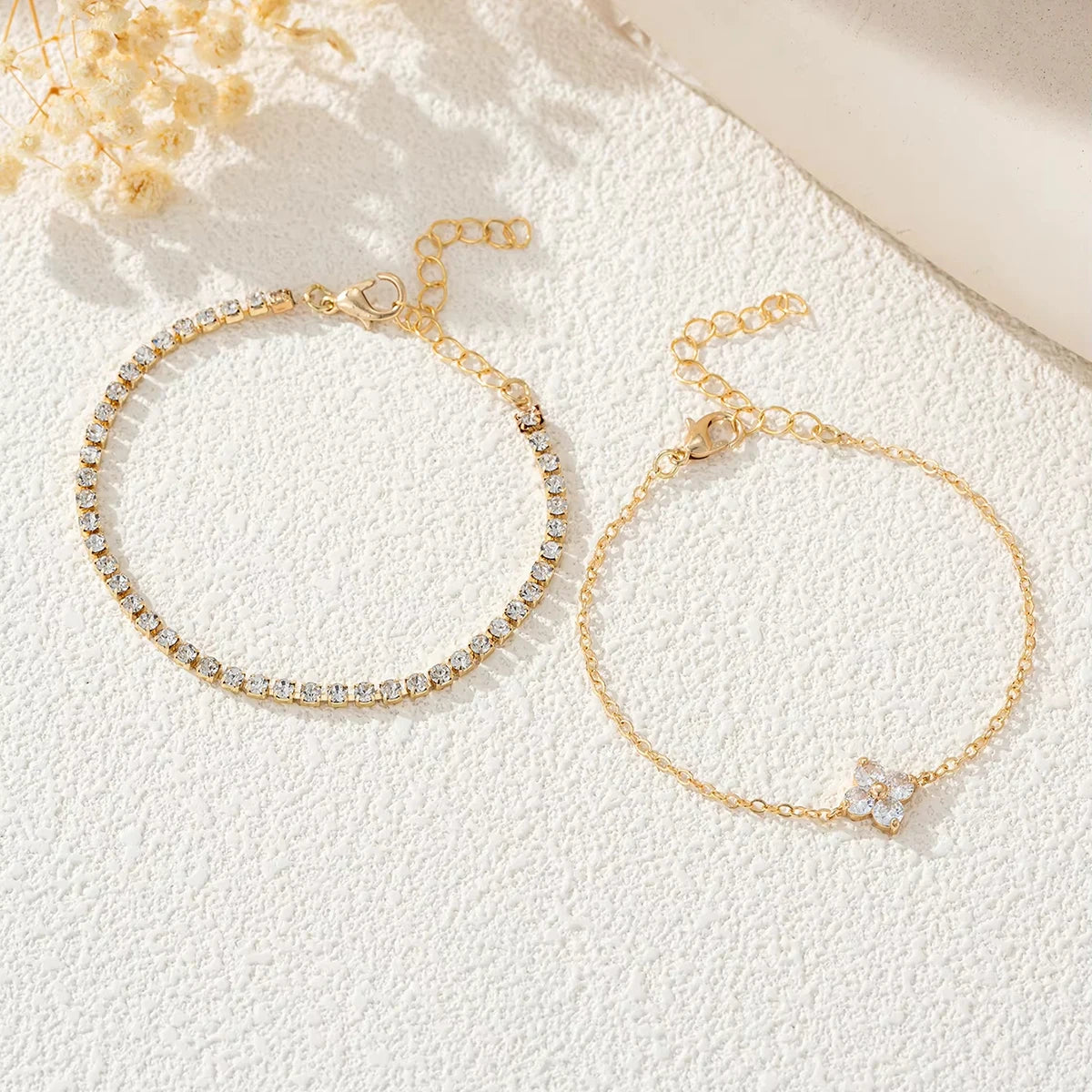 Floral Bracelet Set (2-Piece) – Gold-Tone