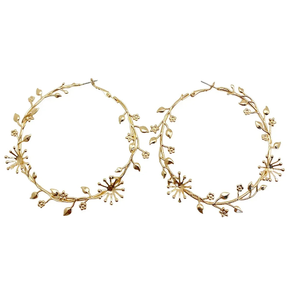 Floral Leaf Hoop Earrings – Gold-Tone
