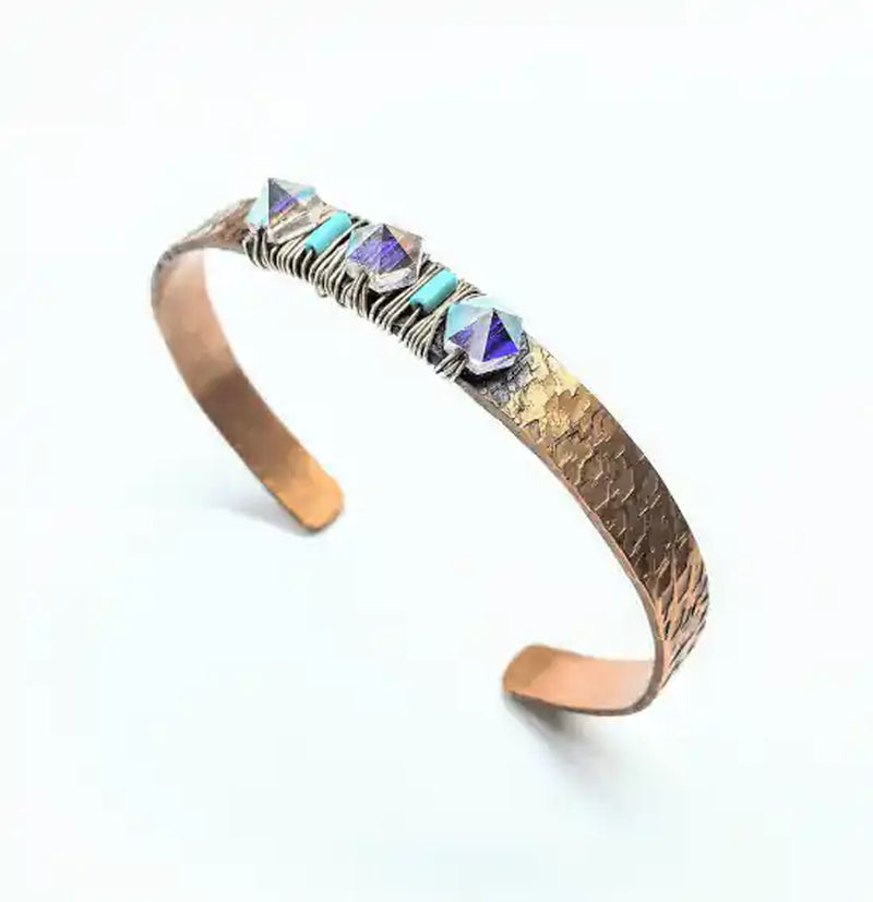 Handcrafted Copper and Turquoise Crystal Spike Cuff Bracelet