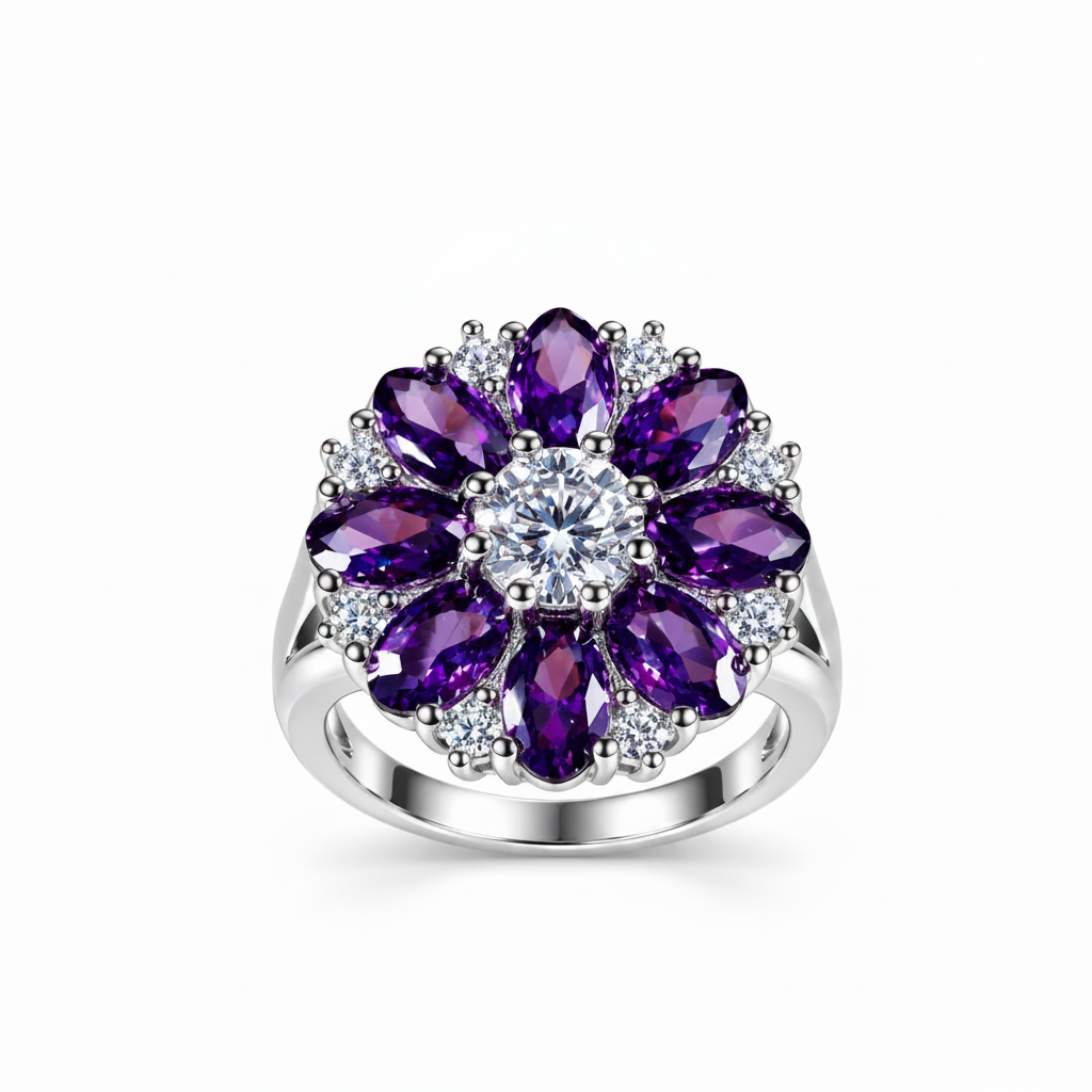 Purple Stone Sunflower Statement Ring