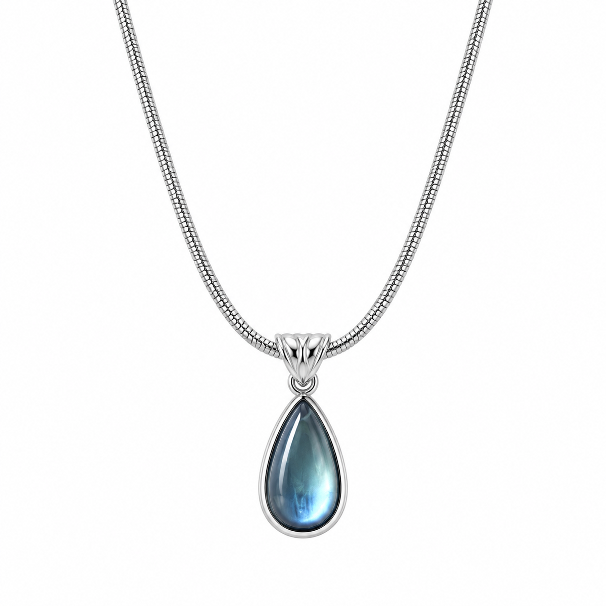 Blue Teardrop Pendant Necklace – Stainless Steel