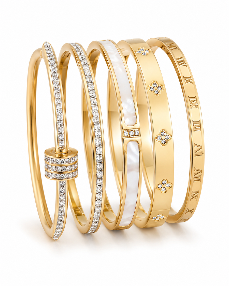 Five-Piece Stacking Bangle Set – Gold-Tone