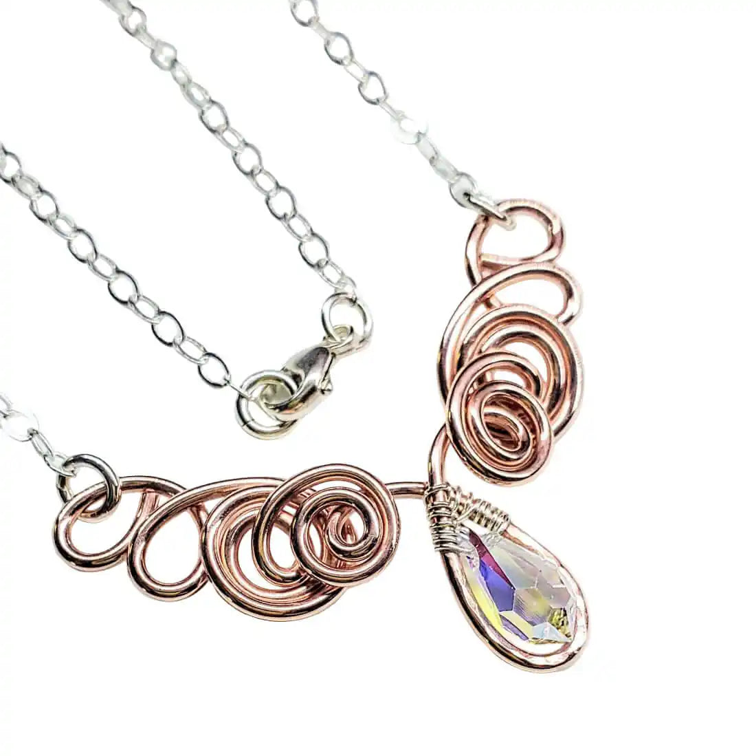 Handcrafted Sculpted Copper and Silver Angel in Flight Necklace