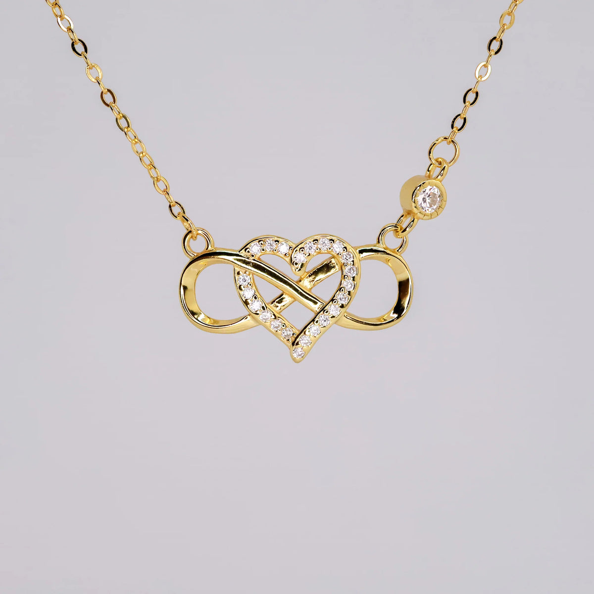 18K Gold Plated Micro Pave Heart Necklace for Women with Infinity Pendant and CZ Stones