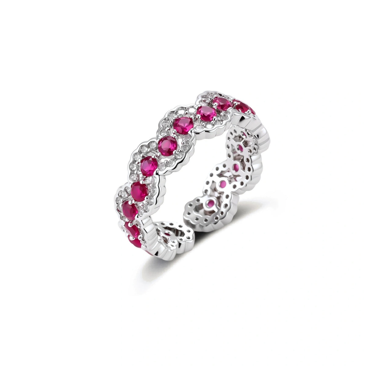 Zirconia Rose Floral Ring – White Gold-Plated
