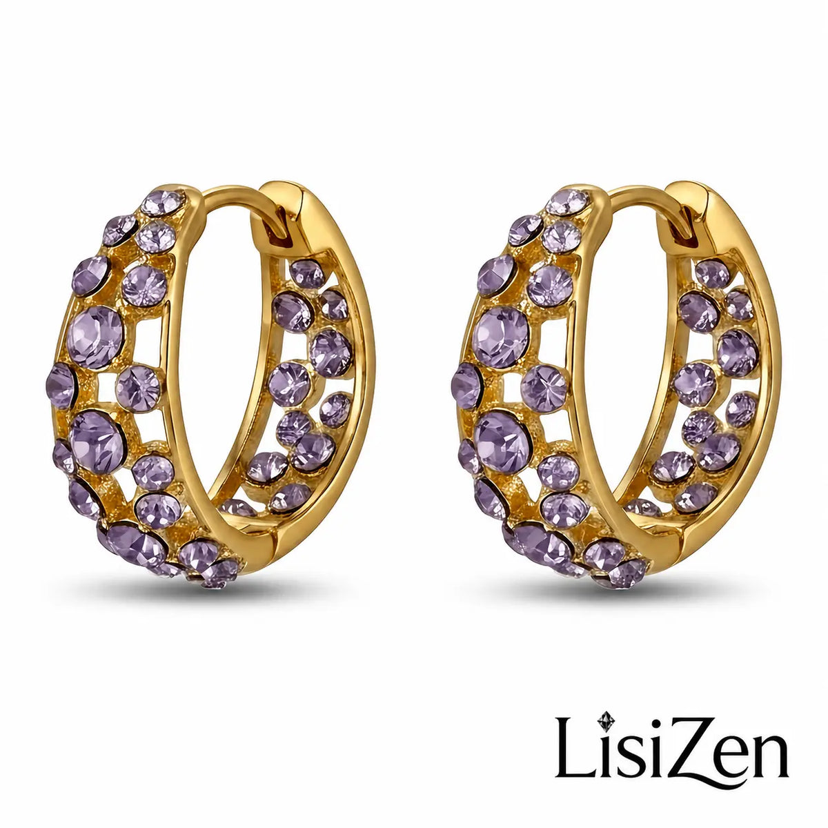 Purple Crystal Hoop Earrings 14K Gold Plated Rhinestone Ear Cuffs Sparkling Hoop Earrings Vintage Inspired Statement Jewelry, Elegant Earrings for Women DZEH2305