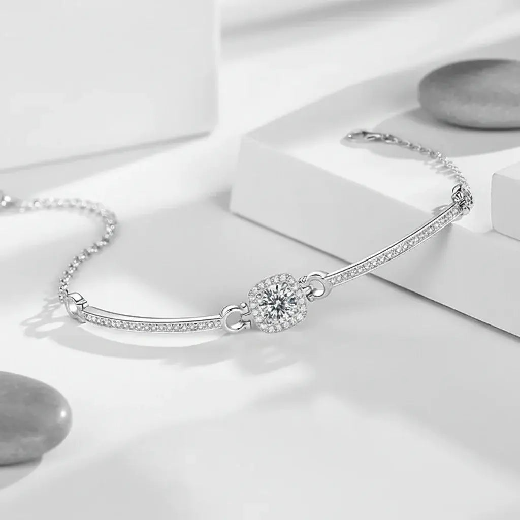 1 Carat Moissanite Square Bag Bracelet in 925 Sterling Silver
