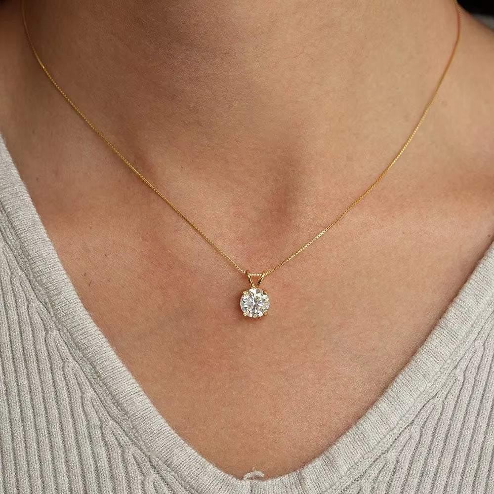 1ct Moissanite Solitaire Necklace – 14K Gold-Plated Sterling Silver – alternate view 2