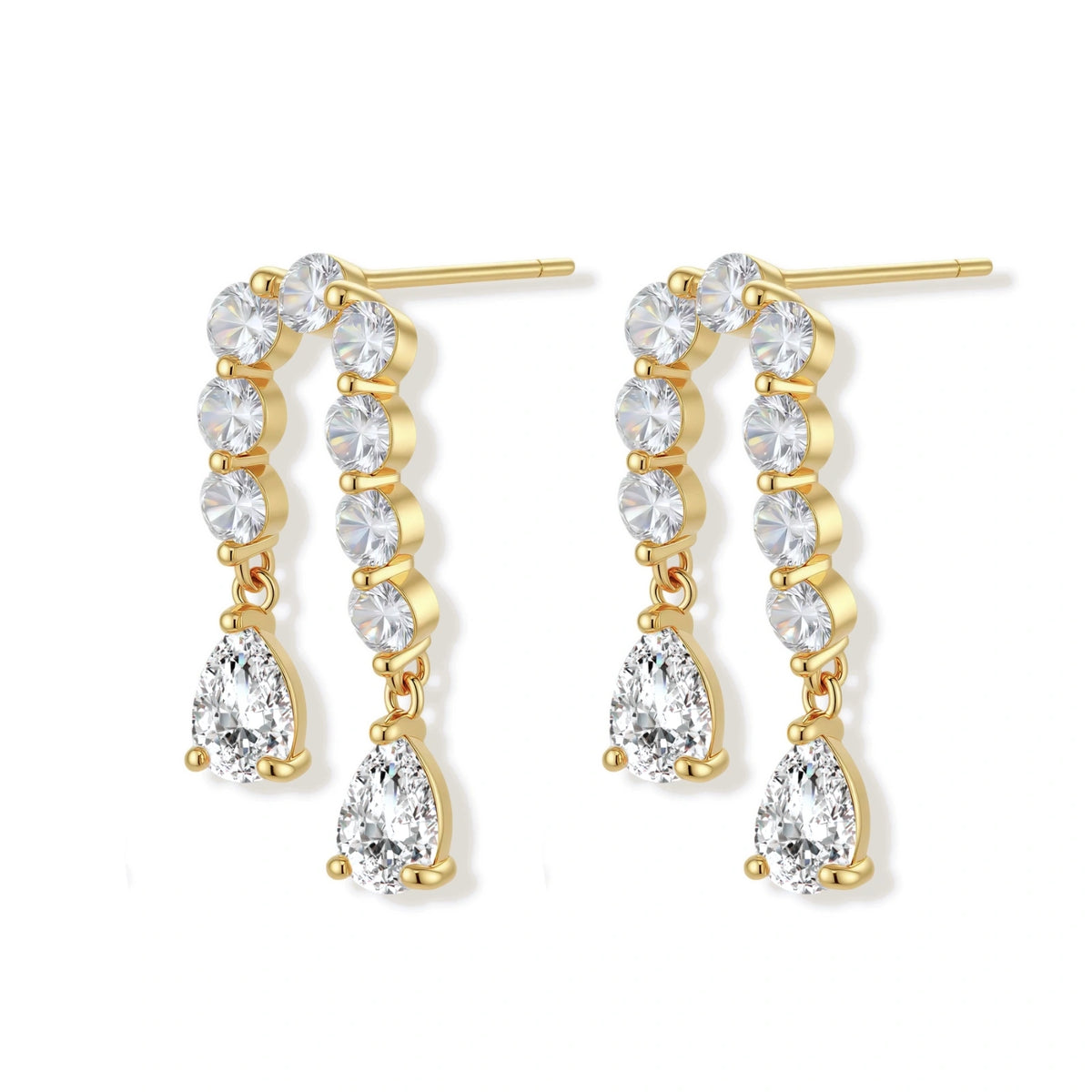 Linear Zirconia Bar Drop Earrings – Gold-Plated – alternate view 2