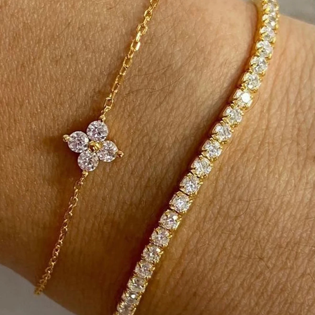 Floral Bracelet Set (2-Piece) – Gold-Tone – alternate view 3