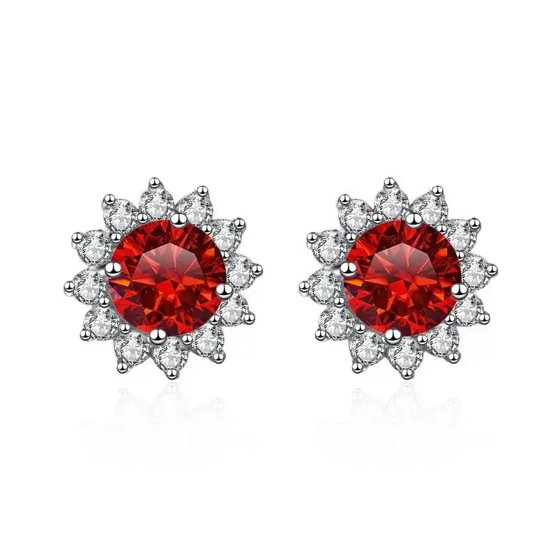Moissanite Sunflower Stud Earrings in 925 Sterling Silver – D Color VVS1 Wedding Jewelry Gift for Women, 1CT