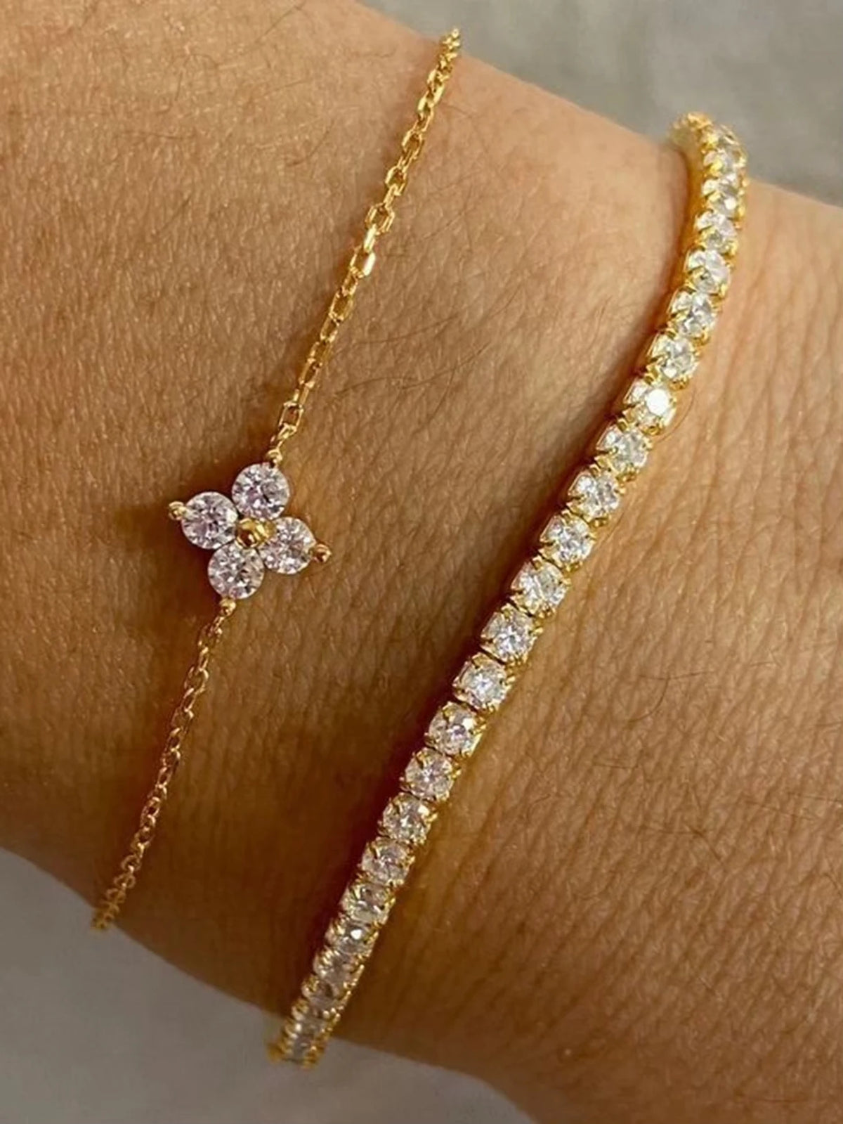 Floral Bracelet Set (2-Piece) – Gold-Tone – alternate view 2