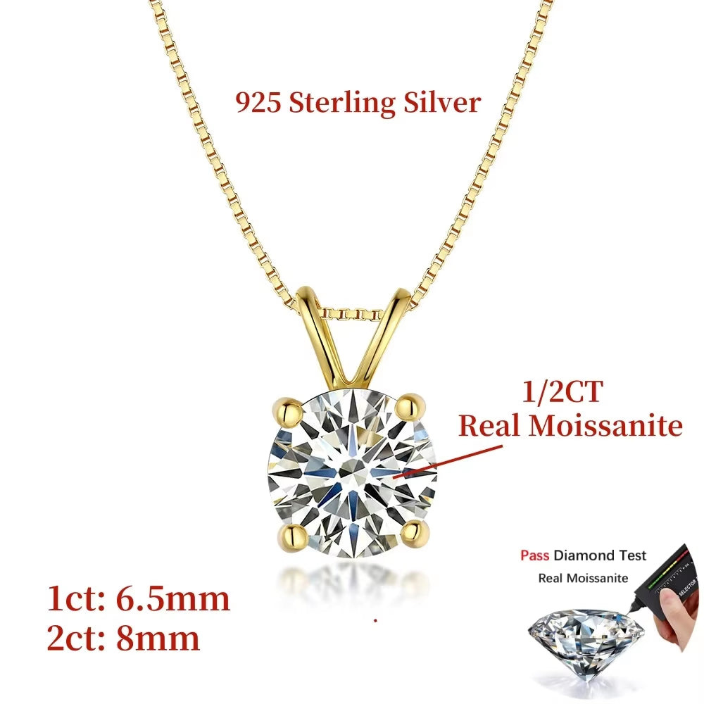 1ct Moissanite Solitaire Necklace – 14K Gold-Plated Sterling Silver – alternate view 3