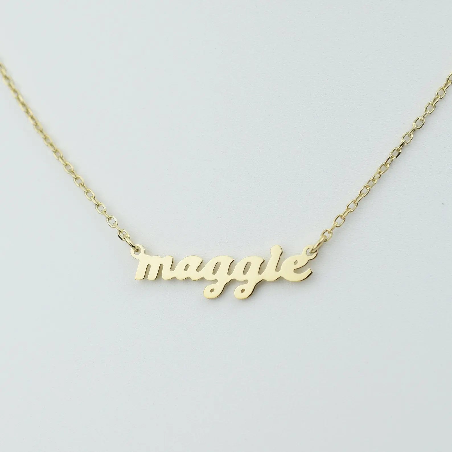 Personalized Name Necklace — custom name script pendant on gold chain