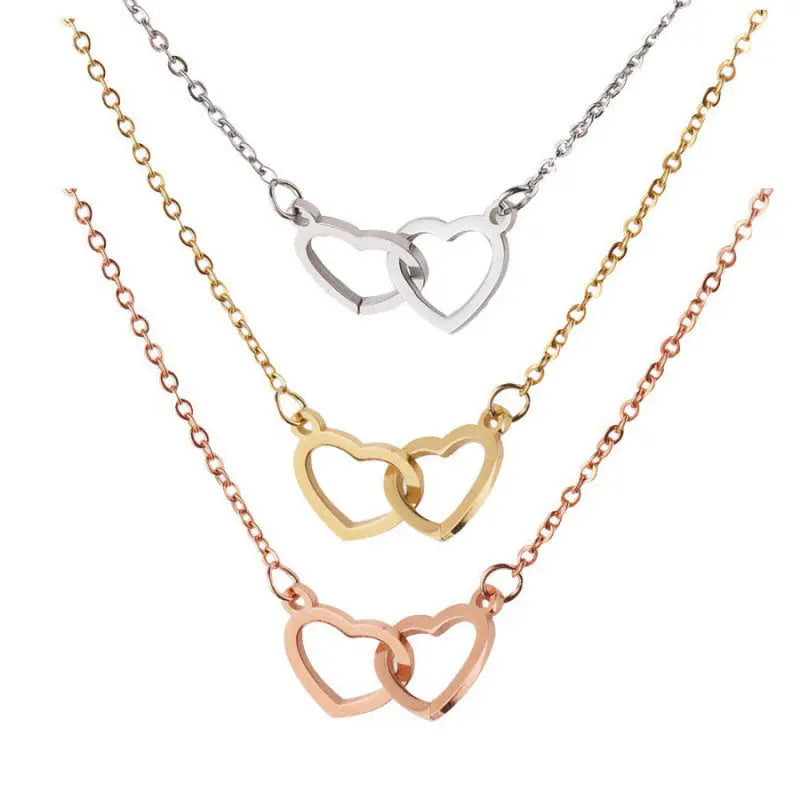 Double Heart Personalized Name Necklace for Couples