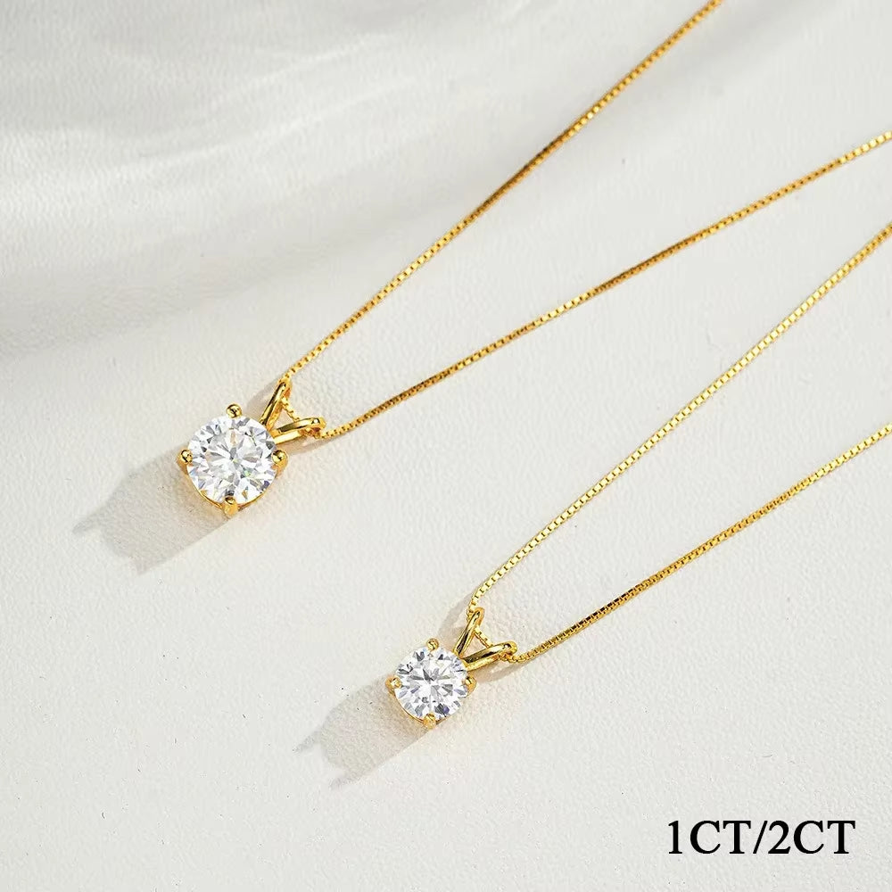 1ct Moissanite Solitaire Necklace – 14K Gold-Plated Sterling Silver