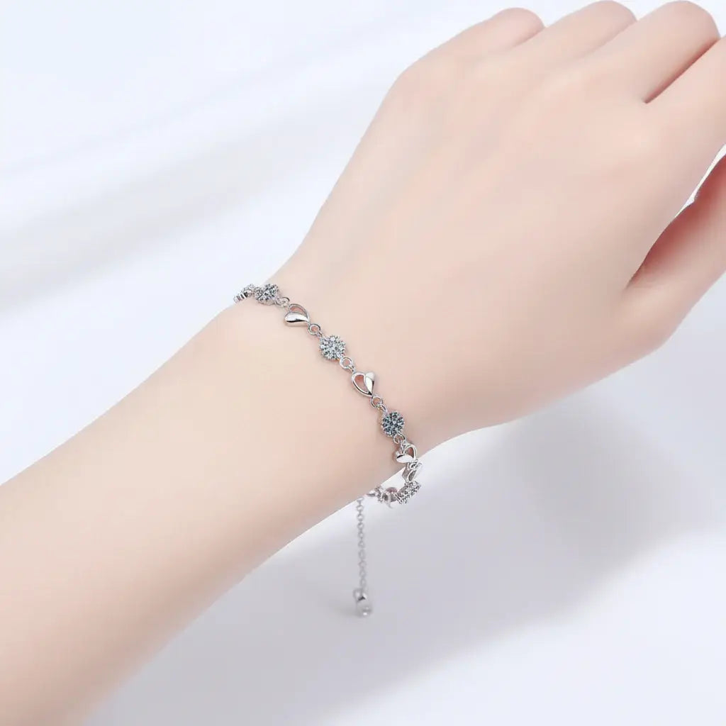 Elegant Silver Heart Moissanite Bracelet - Perfect for Parties and Gifts