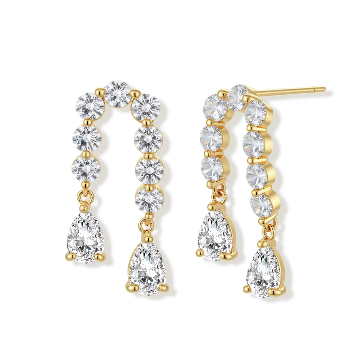 Linear Zirconia Bar Drop Earrings – Gold-Plated