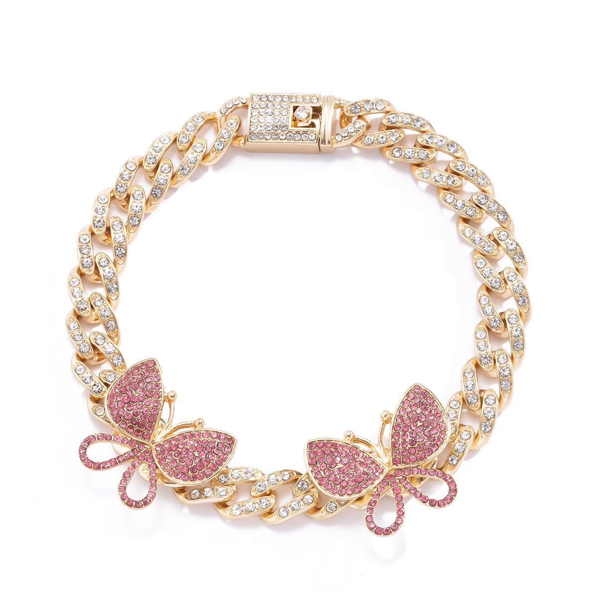 Wide chain anklet with butterfly centerpiece