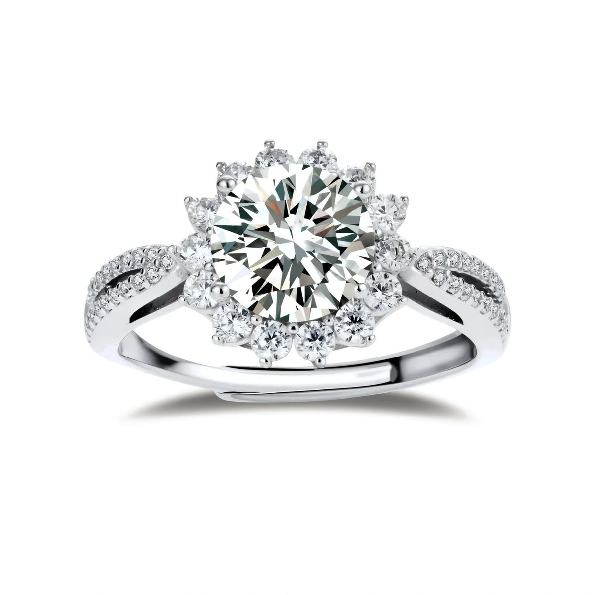 Moissanite Star Halo Ring – Sterling Silver