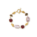 Pearl & Mosaic Stone Charm Bracelet – Gold-Plated