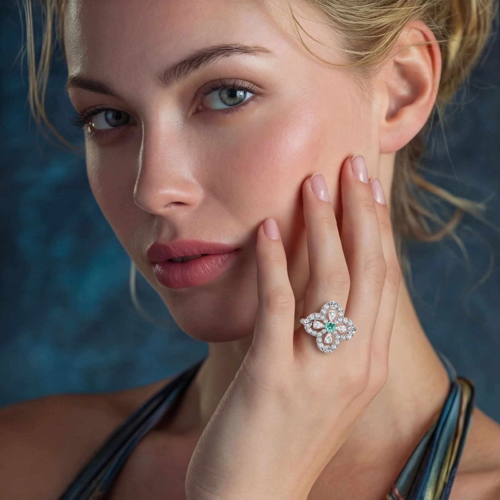 Trèfle Green Moissanite Clover Ring