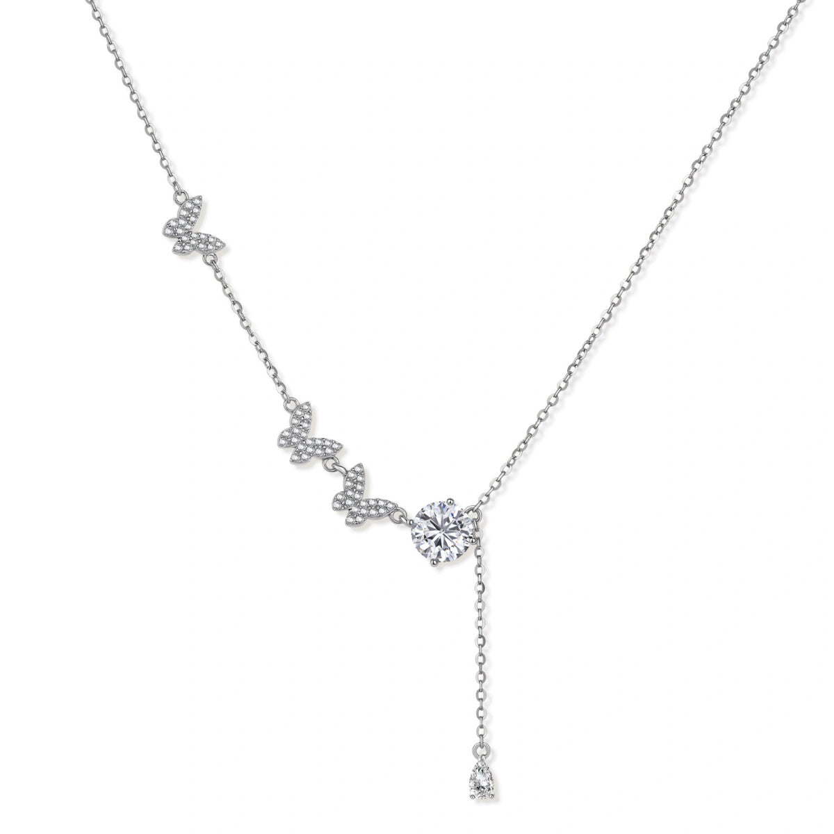 Moissanite Butterfly Lariat Necklace – Sterling Silver