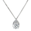 Sterling silver necklace featuring a large pear-shaped moissanite stone in an ornate setting with smaller accent stones