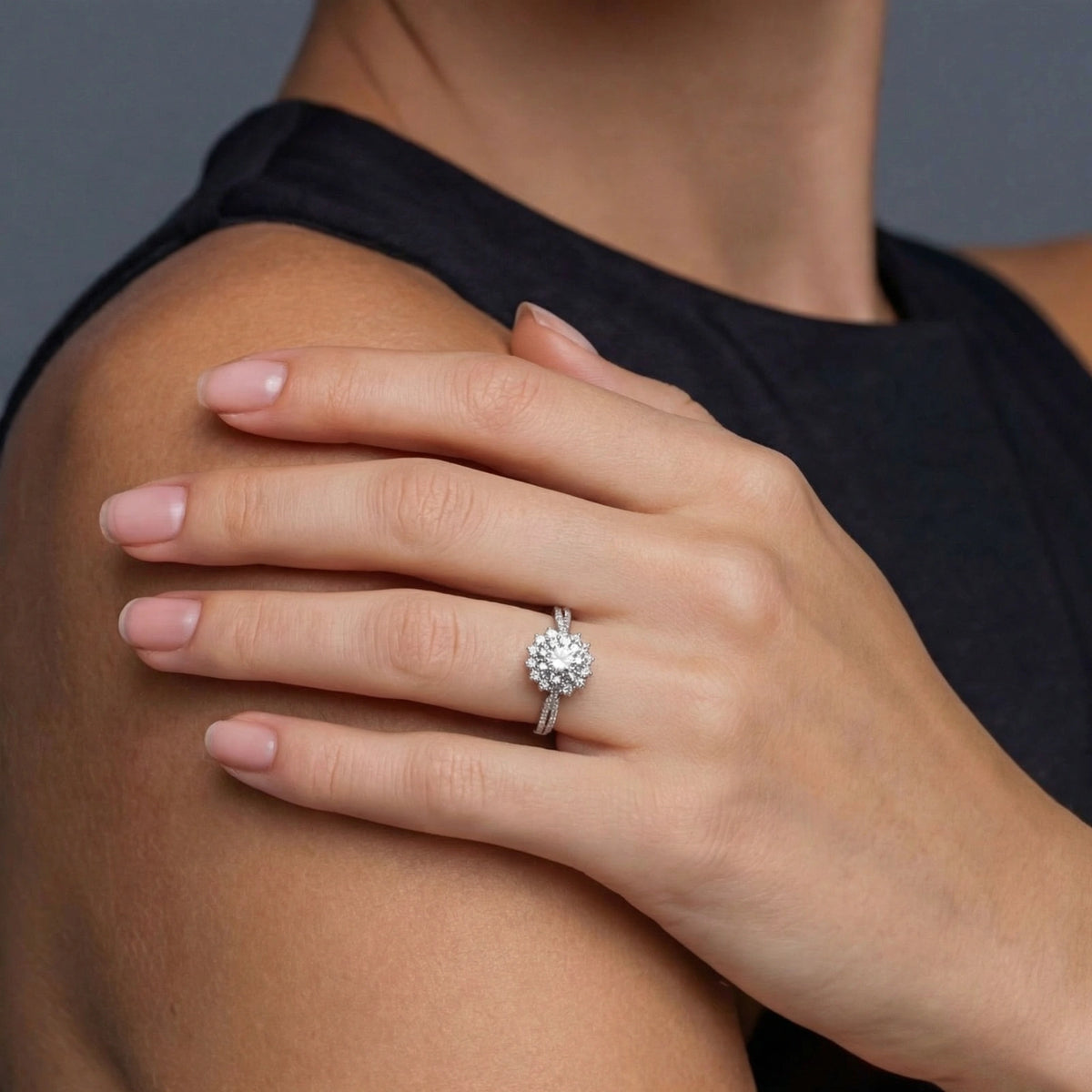 Moissanite Star Halo Ring – Sterling Silver – alternate view 3