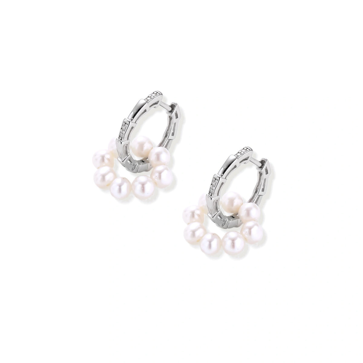 Freshwater Pearl Cluster Huggie Hoops – Sterling Silver – alternate view 3