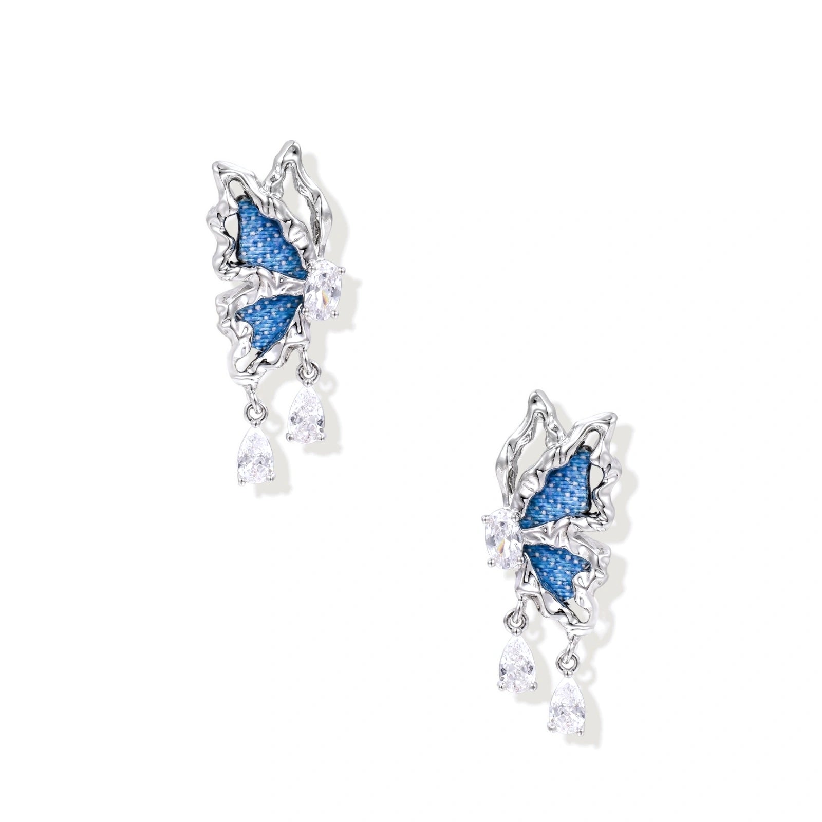Denim Dreams blue butterfly statement earrings